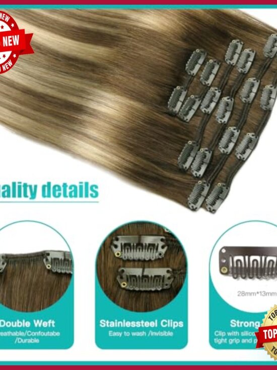 14 Inch Human Hair Clip-In Extensions 6 Piece Set 100g Balayage main image 4